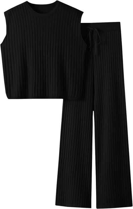 Imily Bela Pants - Imily Bela Women 2 Piece Ribbed Knit Top Wide Leg Pants Set Black S New